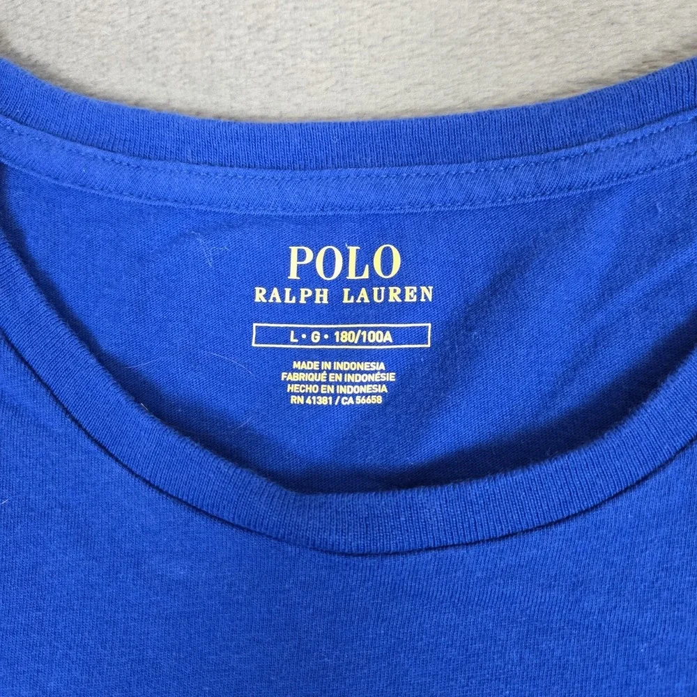 Polo Ralph Lauren T-Shirt Mens Large Big Pony Jersey Blue #3 Cotton Short Sleeve